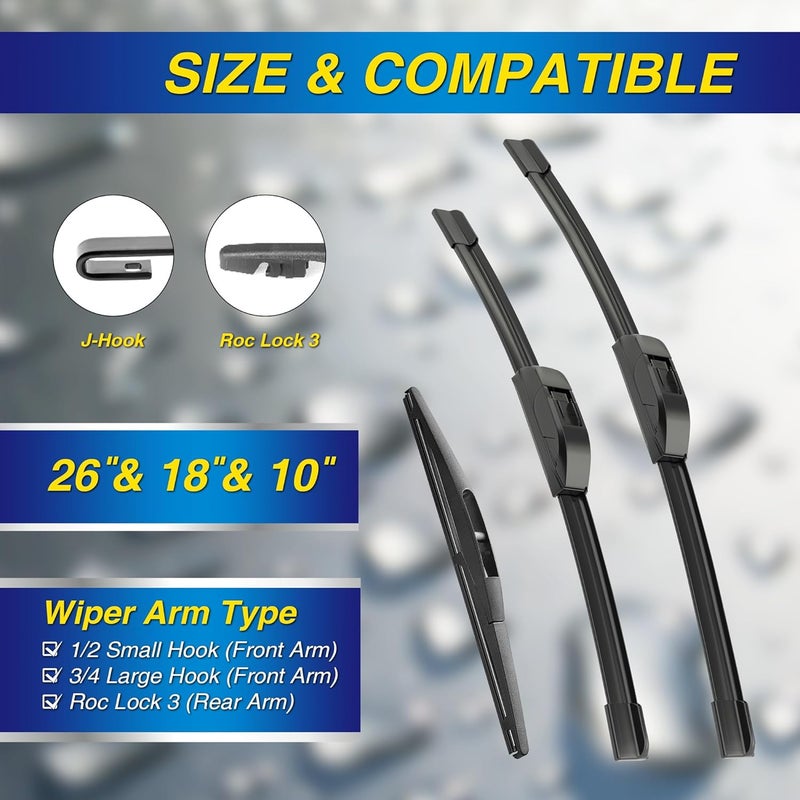 5PLUS ® Silicone Windshield Wipers Replacement for 2016-2022 HONDA HRV HR-V Wiper Blades(Set of 3),Automotive Replacement Windshield Wiper Blades For My Car-26"/18"/10" - Image 2